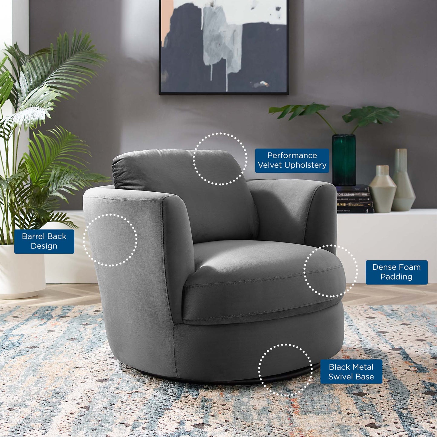 Modway Outlet Pirouette Performance Velvet Swivel Armchair by Modway  Living Room Furniture Gray - EEI-4345-GRY
