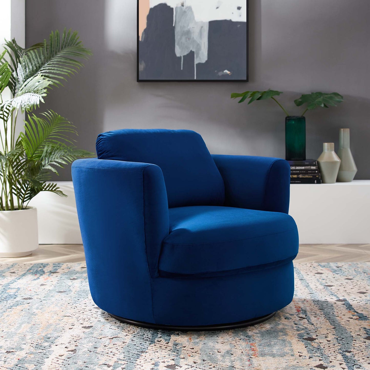 Modway Outlet Pirouette Performance Velvet Swivel Armchair by Modway  Living Room Furniture Navy - EEI-4345-NAV