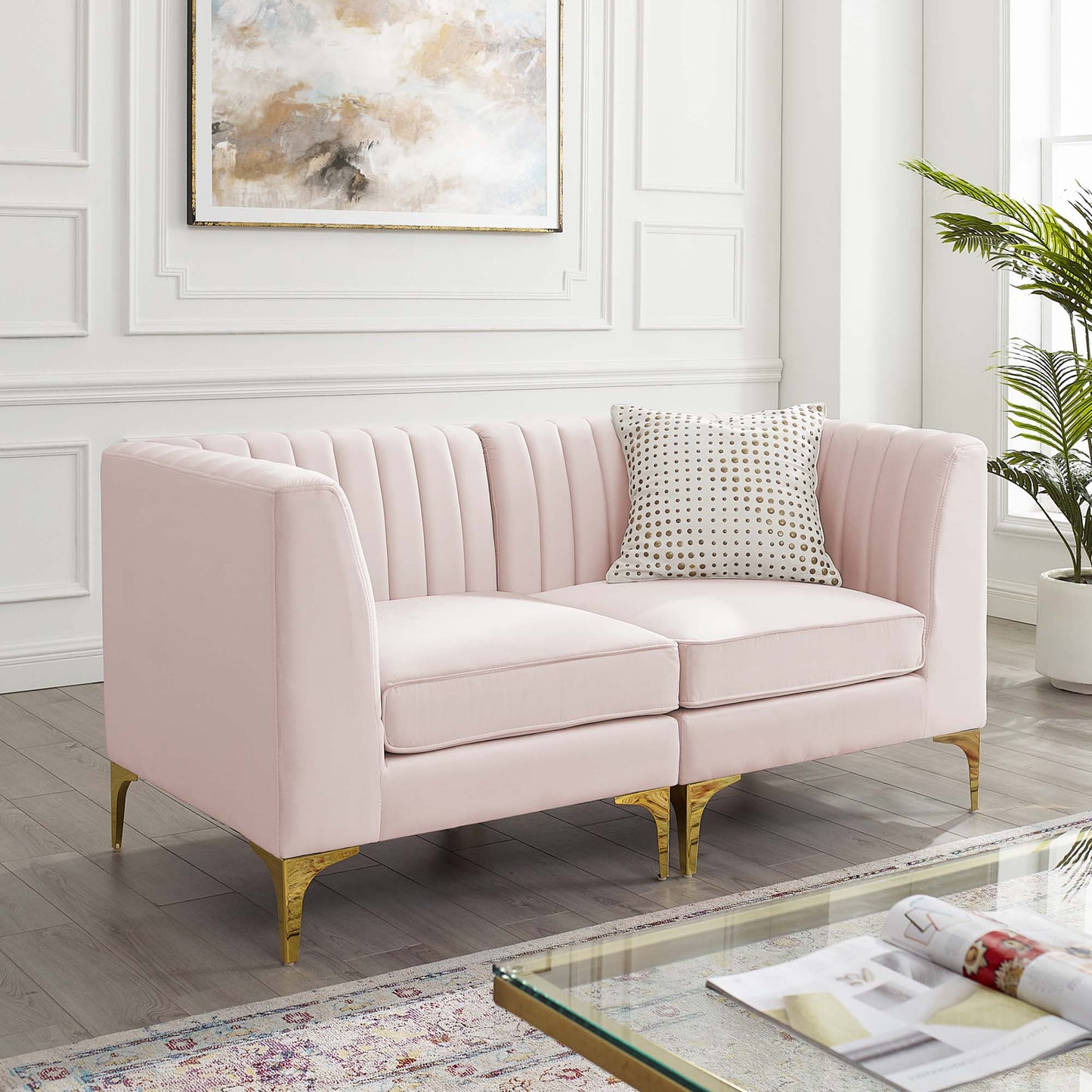 Modway Outlet Triumph Channel Tufted Performance Velvet Loveseat by Modway  Living Room Furniture Pink - EEI-4346-PNK