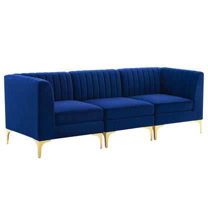 Modway Outlet Triumph Channel Tufted Performance Velvet 3-Seater Sofa by Modway  Living Room Furniture Navy - EEI-4347-NAV