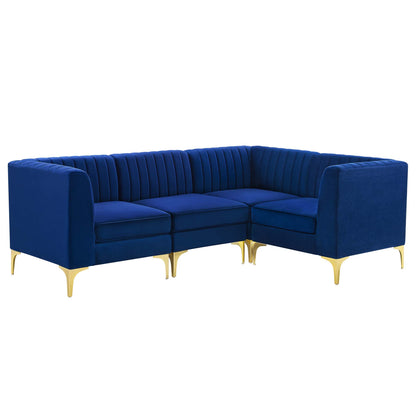 Modway Outlet Triumph 4-Piece Channel Tufted Performance Velvet Sectional Sofa by Modway  Living Room Furniture Navy - EEI-4349-NAV