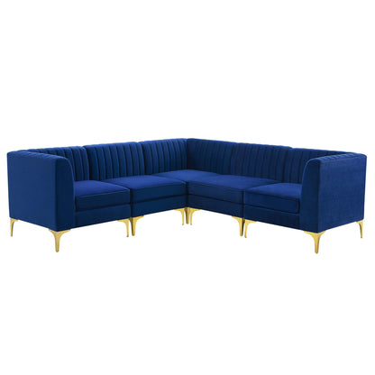 Modway Outlet Triumph 5-Piece Channel Tufted Performance Velvet Sectional Sofa by Modway  Living Room Furniture Navy - EEI-4350-NAV