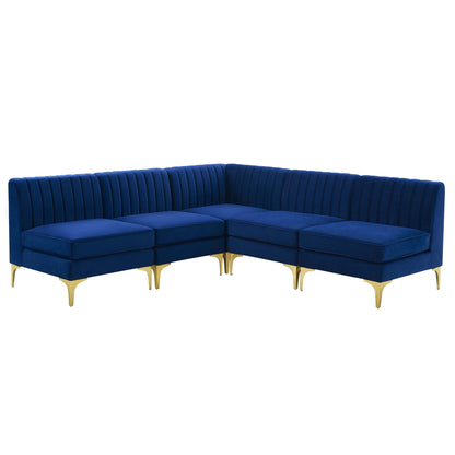 Modway Outlet Triumph 5-Piece Channel Tufted Performance Velvet Sectional Sofa by Modway  Living Room Furniture Navy - EEI-4351-NAV