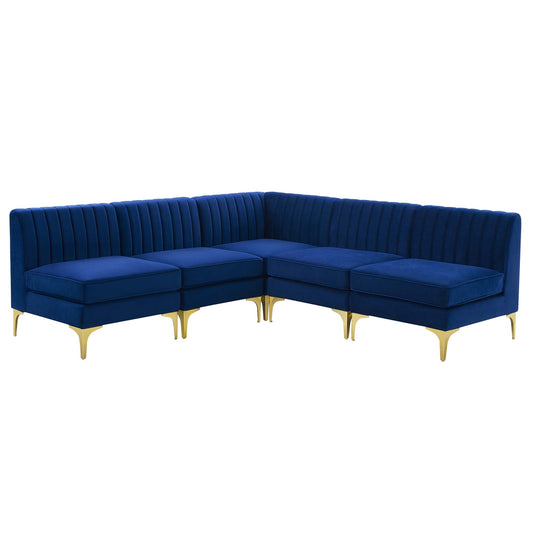 Modway Outlet Triumph 5-Piece Channel Tufted Performance Velvet Sectional Sofa by Modway  Living Room Furniture Navy - EEI-4351-NAV