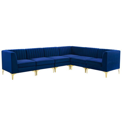 Modway Outlet Triumph 6-Piece Channel Tufted Performance Velvet Sectional Sofa by Modway  Living Room Furniture Navy - EEI-4352-NAV