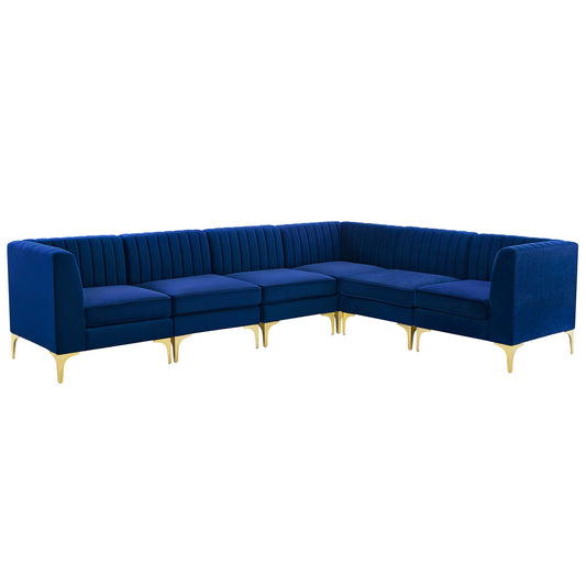 Modway Outlet Triumph 6-Piece Channel Tufted Performance Velvet Sectional Sofa by Modway  Living Room Furniture Navy - EEI-4352-NAV