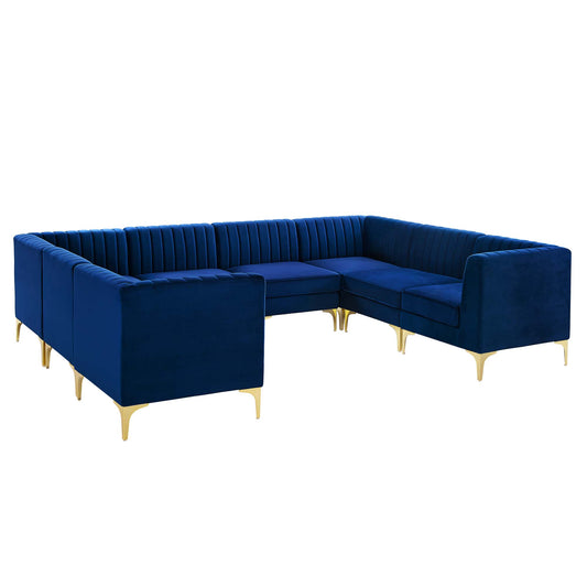 Modway Outlet Triumph 8-Piece Channel Tufted Performance Velvet Sectional Sofa by Modway  Living Room Furniture Navy - EEI-4353-NAV