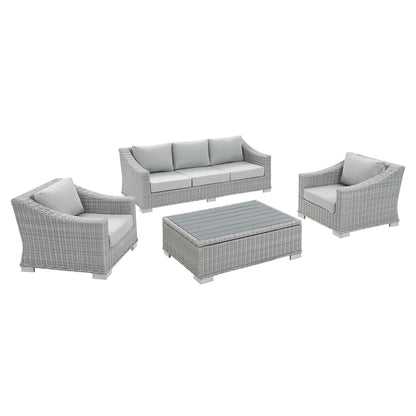 Modway - Conway 4-Piece Sunbrella? Outdoor Patio Wicker Rattan Furniture Set by Modway  Outdoor Furniture Sofa Sectionals Gray - EEI-4359-LGR-GRY