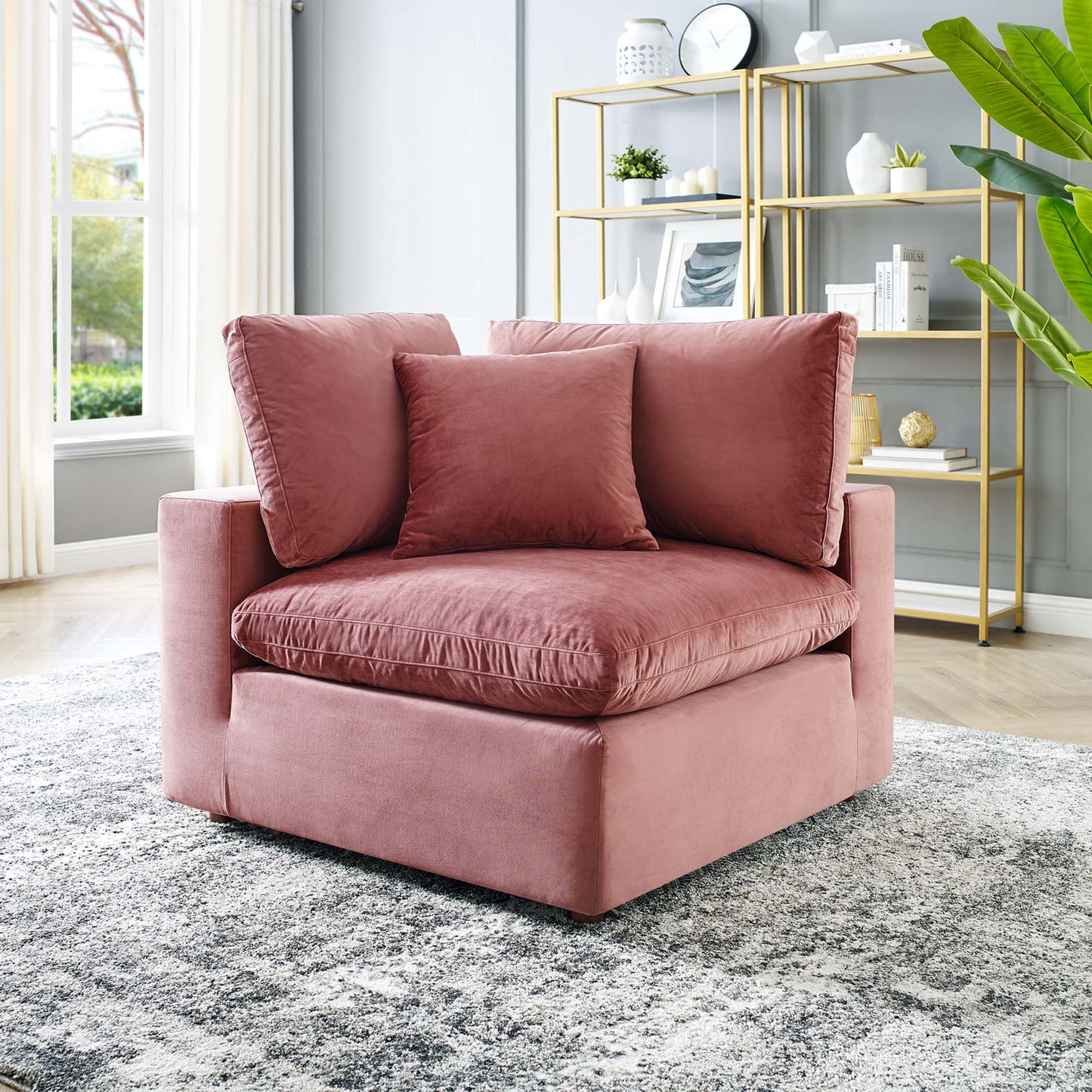 Modway Outlet Commix Down Filled Overstuffed Performance Velvet Corner Chair by Modway  Living Room Furniture Dusty Rose - EEI-4366-DUS