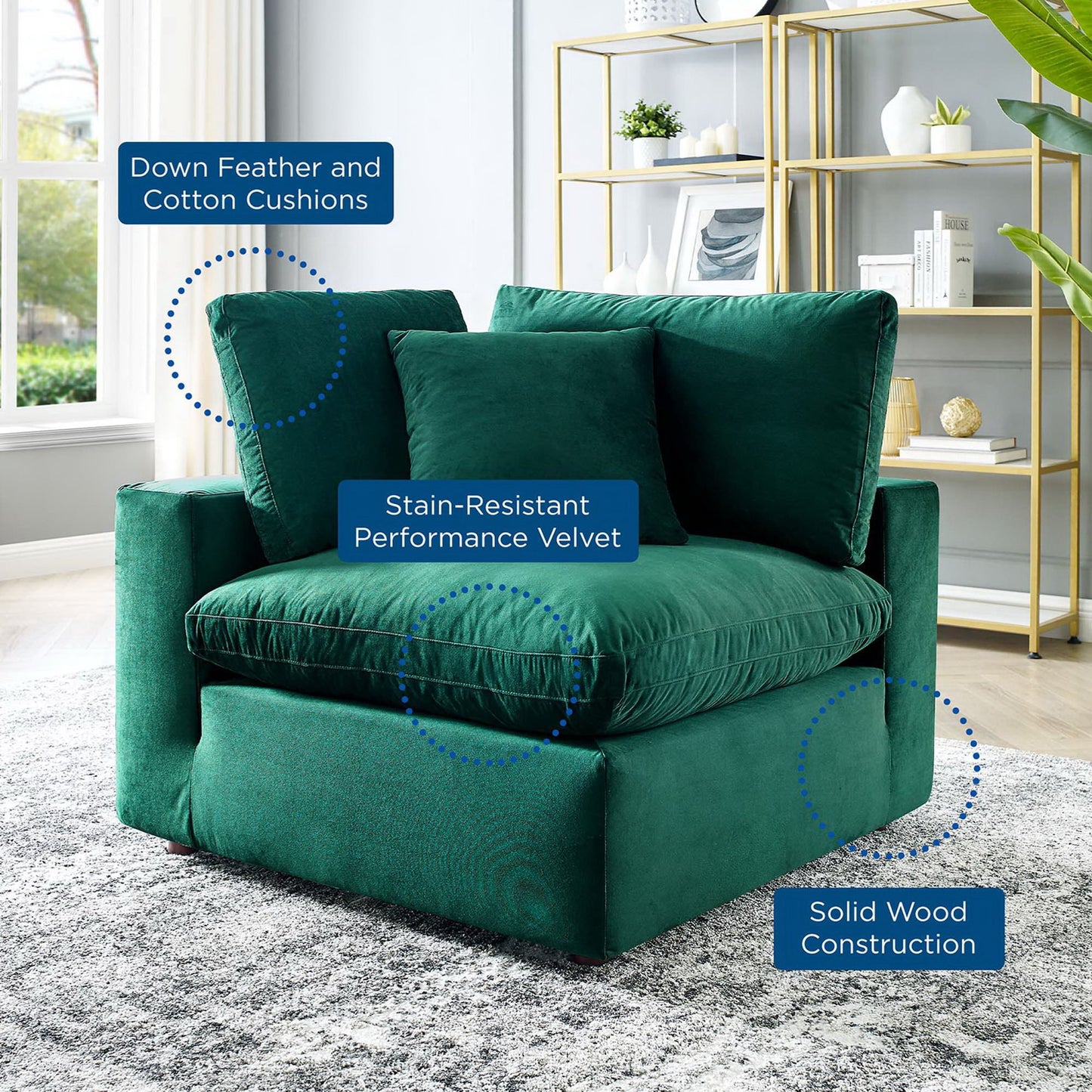 Modway Outlet Commix Down Filled Overstuffed Performance Velvet Corner Chair by Modway  Living Room Furniture Green - EEI-4366-GRN