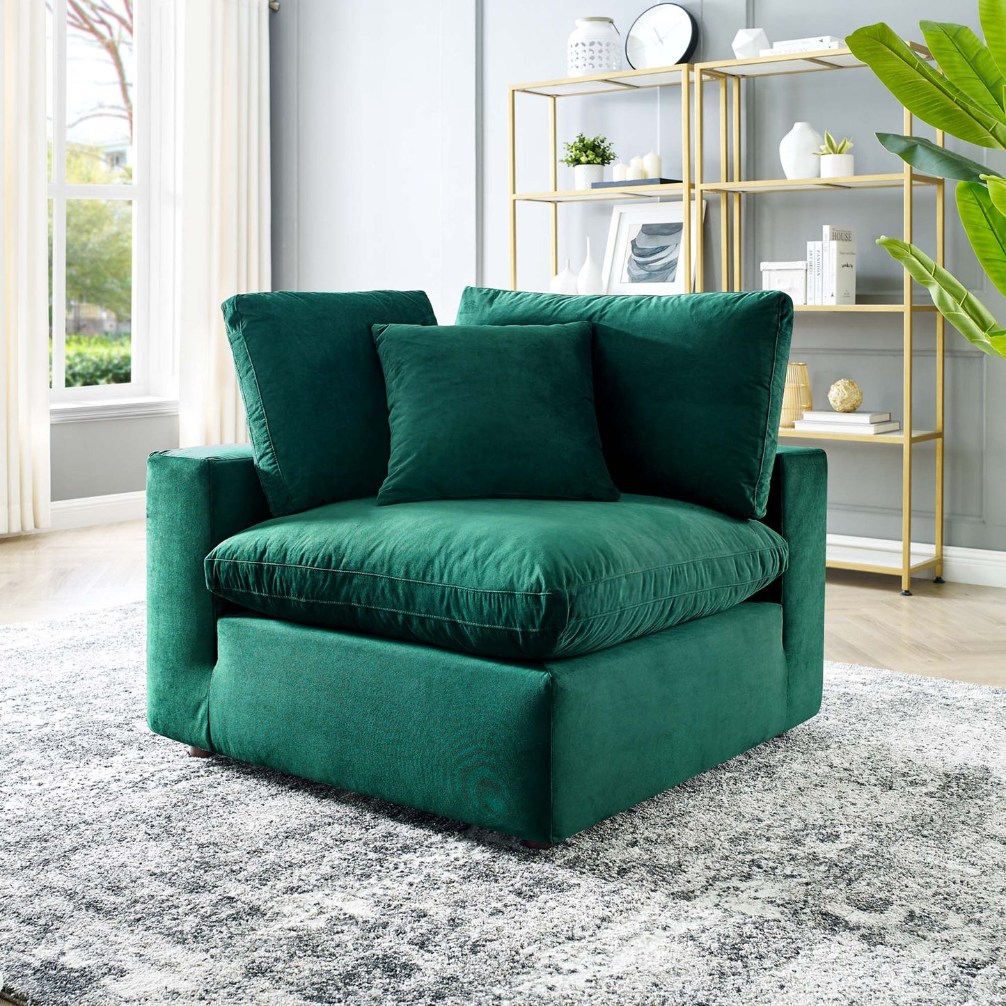 Modway Outlet Commix Down Filled Overstuffed Performance Velvet Corner Chair by Modway  Living Room Furniture Green - EEI-4366-GRN