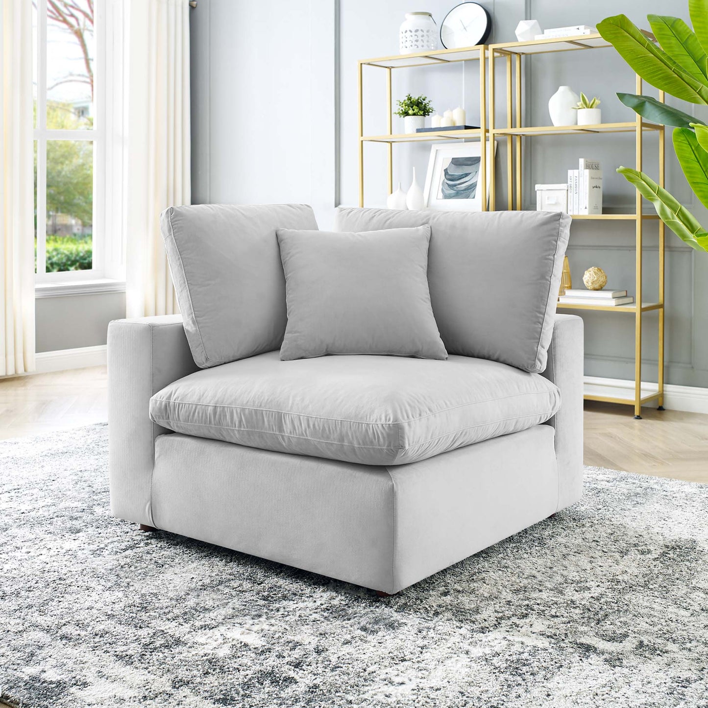 Modway Outlet Commix Down Filled Overstuffed Performance Velvet Corner Chair by Modway  Living Room Furniture Light Gray - EEI-4366-LGR