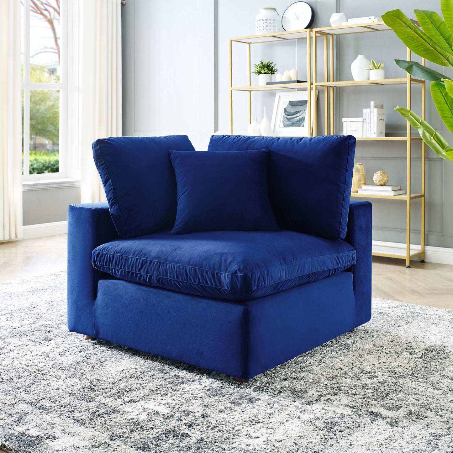 Modway Outlet Commix Down Filled Overstuffed Performance Velvet Corner Chair by Modway  Living Room Furniture Navy - EEI-4366-NAV