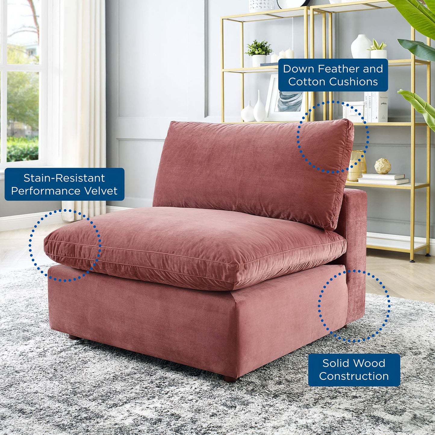 Modway Outlet Commix Down Filled Overstuffed Performance Velvet Armless Chair by Modway  Living Room Furniture Dusty Rose - EEI-4367-DUS