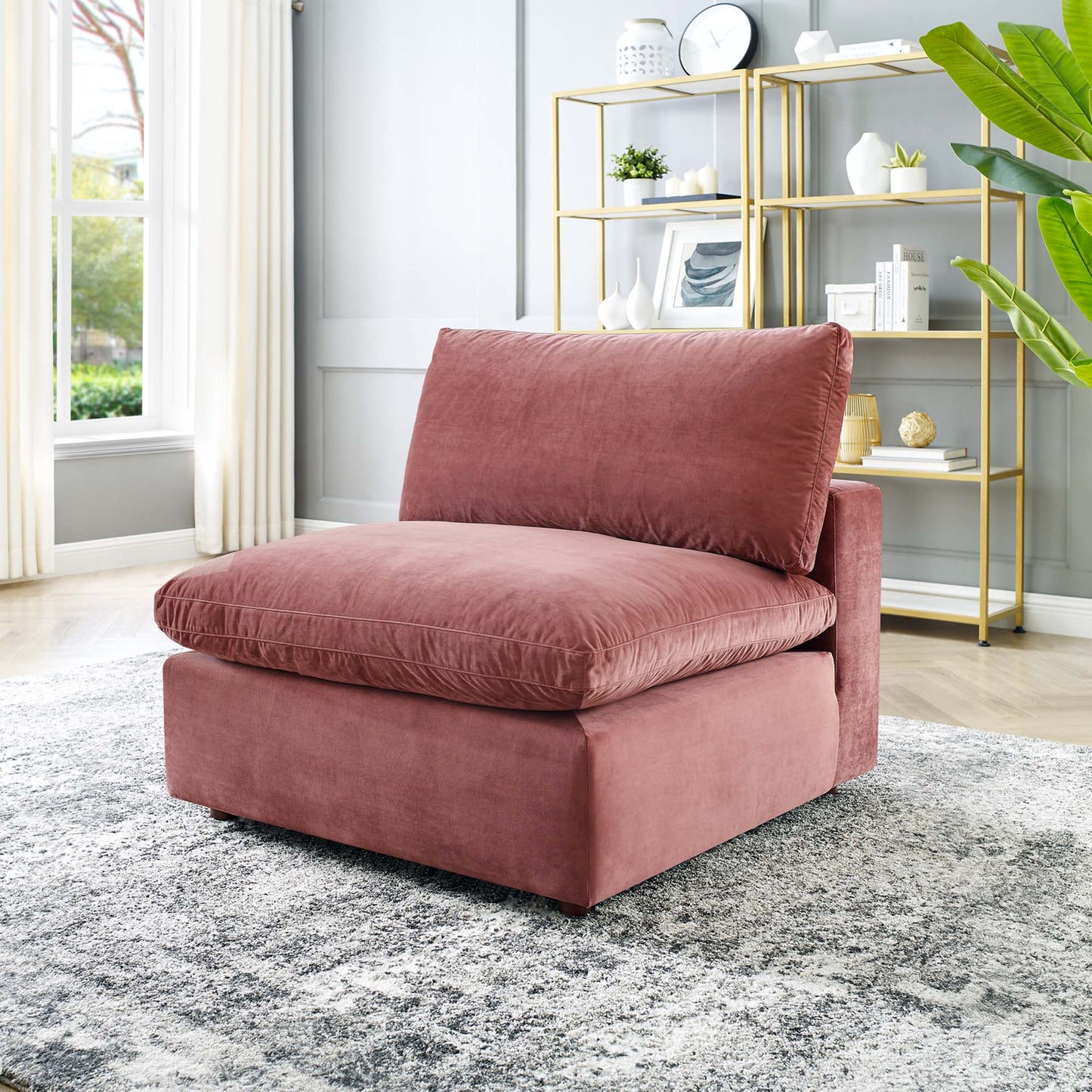 Modway Outlet Commix Down Filled Overstuffed Performance Velvet Armless Chair by Modway  Living Room Furniture Dusty Rose - EEI-4367-DUS