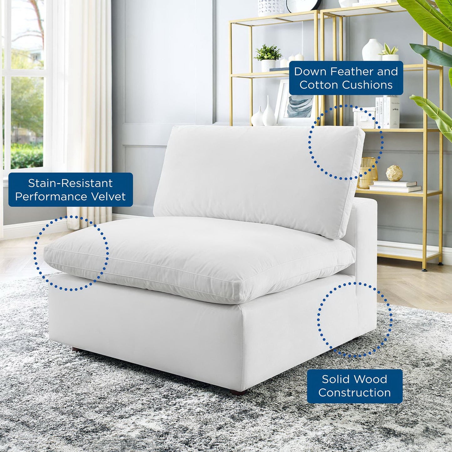Modway Outlet Commix Down Filled Overstuffed Performance Velvet Armless Chair by Modway  Living Room Furniture White - EEI-4367-WHI