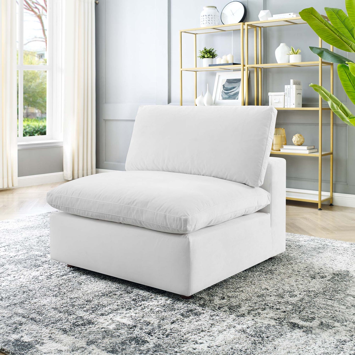 Modway Outlet Commix Down Filled Overstuffed Performance Velvet Armless Chair by Modway  Living Room Furniture White - EEI-4367-WHI