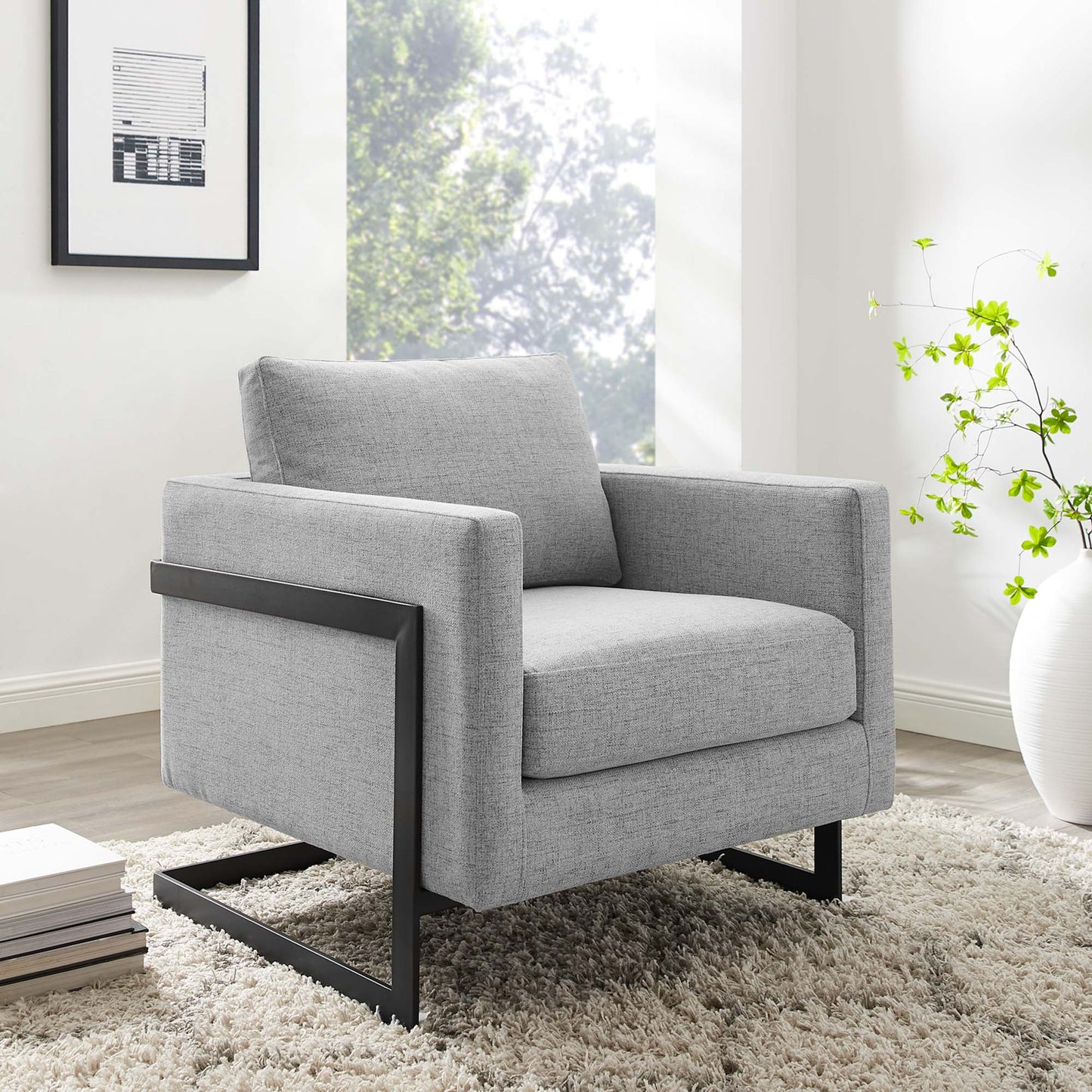 Modway - Posse Upholstered Fabric Accent Chair by Modway  Living Room Sofas and Armchairs Gray - EEI-4391-BLK-LGR