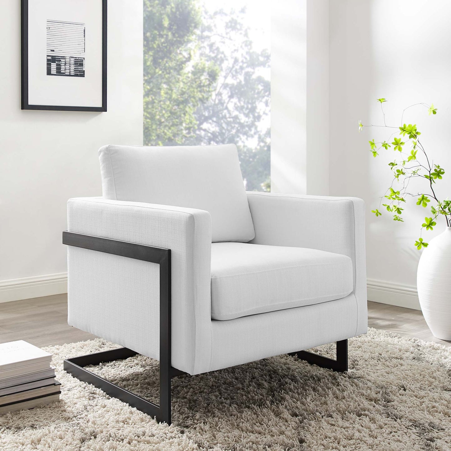 Modway - Posse Upholstered Fabric Accent Chair by Modway  Living Room Sofas and Armchairs White - EEI-4391-BLK-WHI