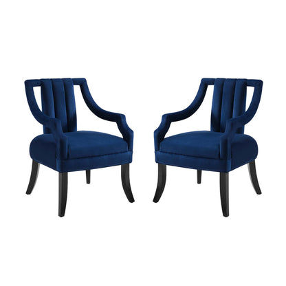 Modway Outlet Harken Performance Velvet Accent Chair Set of 2 by Modway  Living Room Furniture Navy - EEI-4429-NAV