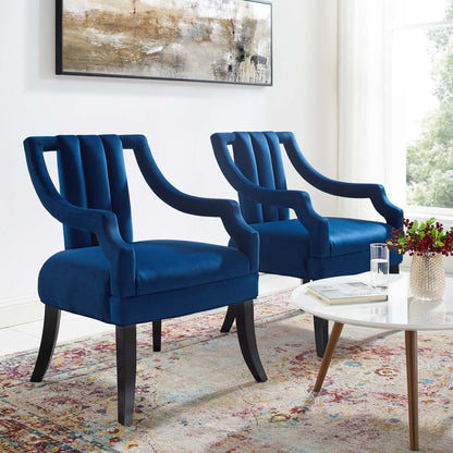 Modway Outlet Harken Performance Velvet Accent Chair Set of 2 by Modway  Living Room Furniture Navy - EEI-4429-NAV