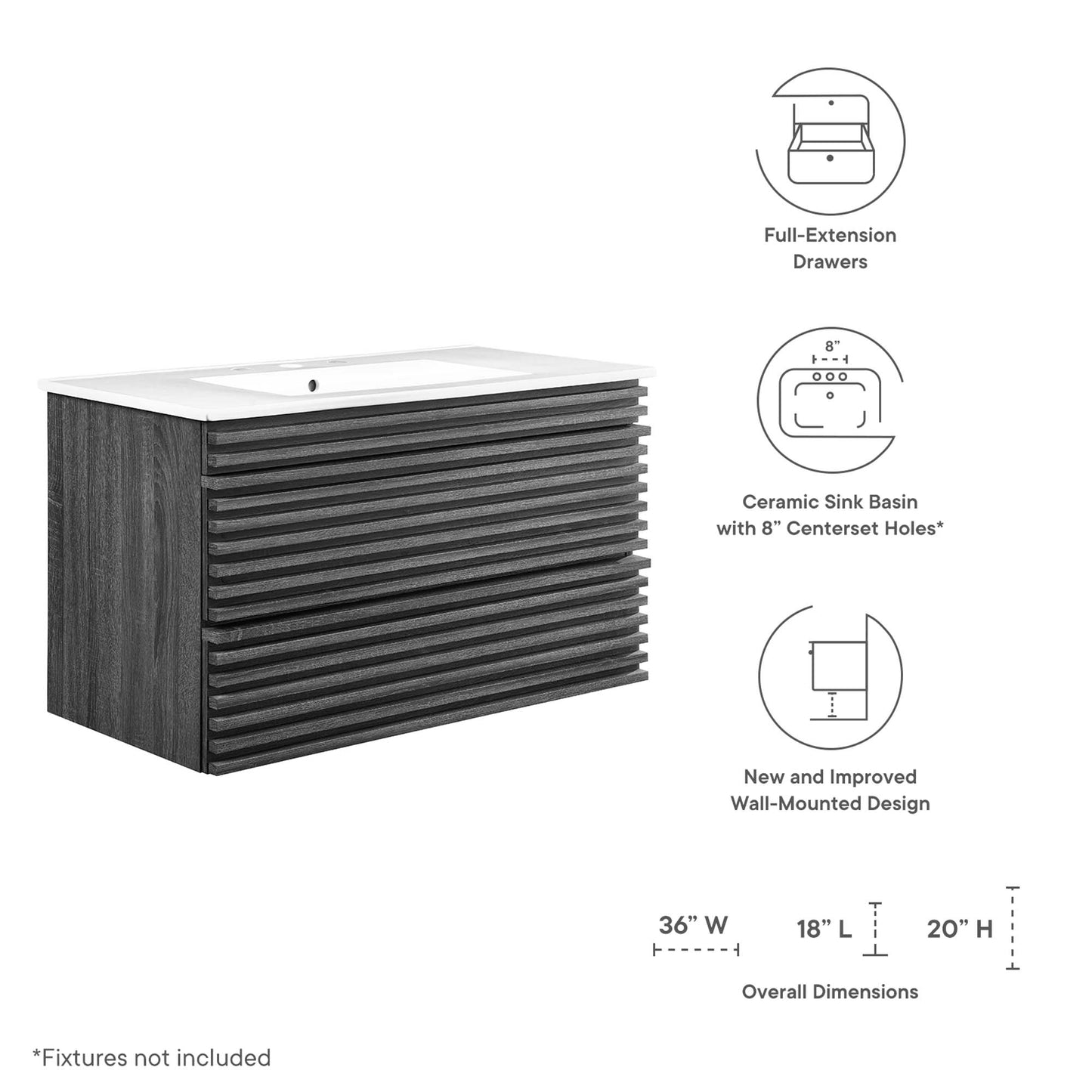 Modway - Render 36" Wall-Mount Bathroom Vanity by Modway  Bathroom Vanities White - EEI-4436-CHA-WHI