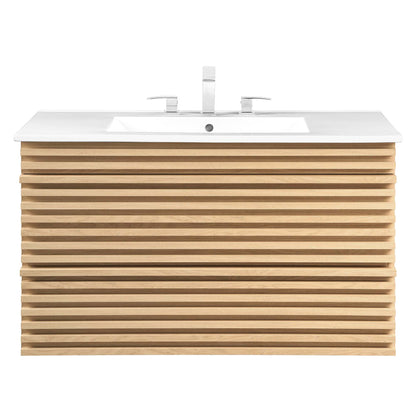 Modway - Render 36" Wall-Mount Bathroom Vanity by Modway  Bathroom Vanities White - EEI-4436-OAK-WHI