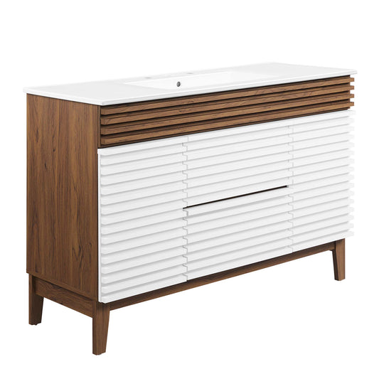 Modway Outlet Render 48" Single Sink Bathroom Vanity by Modway  Bathroom Furniture White Walnut White - EEI-4439-WHI-WAL-WHI