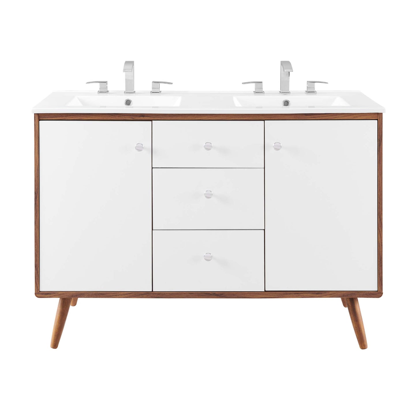 Modway Outlet Transmit 48" Double Sink Bathroom Vanity by Modway  Bathroom Furniture Walnut White - EEI-4440-WAL-WHI