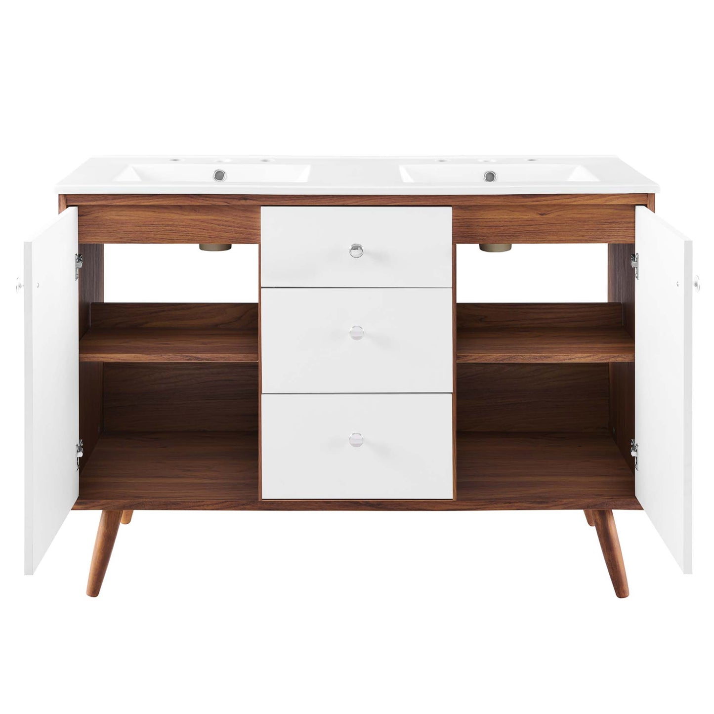 Modway Outlet Transmit 48" Double Sink Bathroom Vanity by Modway  Bathroom Furniture Walnut White - EEI-4440-WAL-WHI