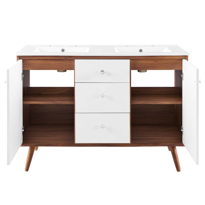 Modway Outlet Transmit 48" Double Sink Bathroom Vanity by Modway  Bathroom Furniture Walnut White - EEI-4440-WAL-WHI