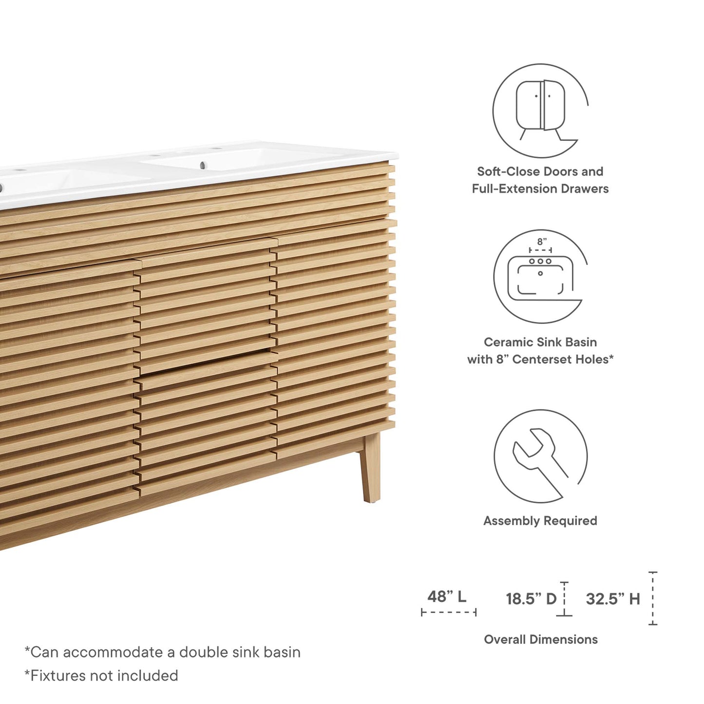 Modway Outlet Render 48" Double Sink Bathroom Vanity by Modway  Bathroom Furniture Oak White - EEI-4441-OAK-WHI