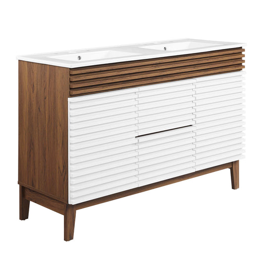Modway Outlet Render 48" Double Sink Bathroom Vanity by Modway  Bathroom Furniture White Walnut White - EEI-4441-WHI-WAL-WHI