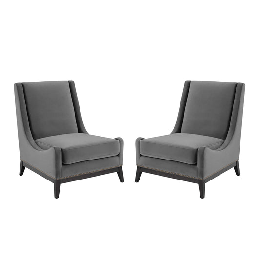 Modway Outlet Confident Upholstered Performance Velvet Lounge Chair Set of 2 by Modway  Living Room Furniture Gray - EEI-4487-GRY