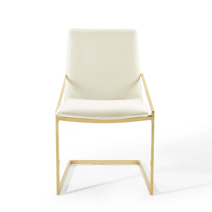 Modway Outlet Pitch Performance Velvet Dining Armchair Set of 2 by Modway  Bar and Dining Furniture Gold Ivory - EEI-4488-GLD-IVO