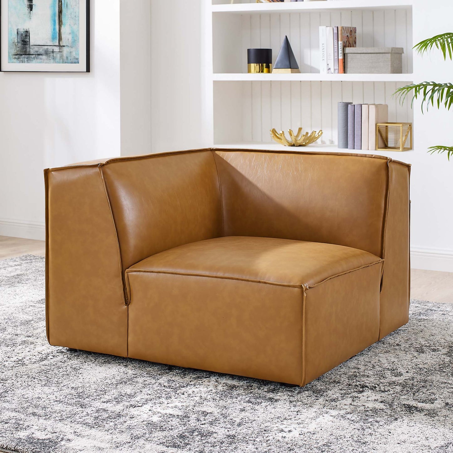 Modway - Restore Vegan Leather Sectional Sofa Corner Chair by Modway  Living Room Sofas and Armchairs Brown - EEI-4494-TAN