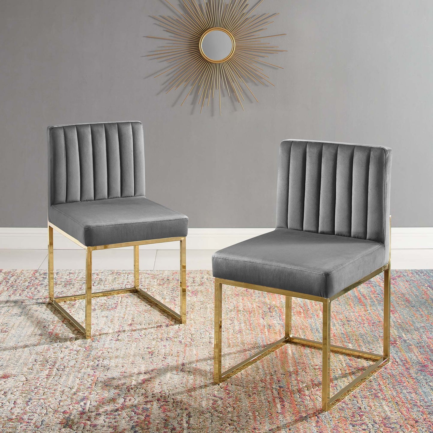 Modway Outlet Carriage Performance Velvet Dining Chair Set of 2 by Modway  Bar and Dining Furniture Gold Charcoal - EEI-4507-GLD-CHA