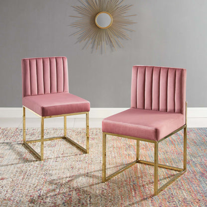 Modway Outlet Carriage Performance Velvet Dining Chair Set of 2 by Modway  Bar and Dining Furniture Gold Dusty Rose - EEI-4507-GLD-DUS
