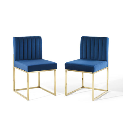 Modway Outlet Carriage Performance Velvet Dining Chair Set of 2 by Modway  Bar and Dining Furniture Gold Navy - EEI-4507-GLD-NAV