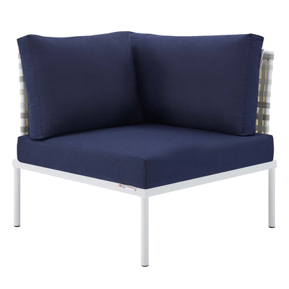 Modway Outlet Harmony Sunbrella? Basket Weave Outdoor Patio Aluminum Corner Chair by Modway  Outdoor Furniture Furniture Taupe Navy - EEI-4537-TAU-NAV