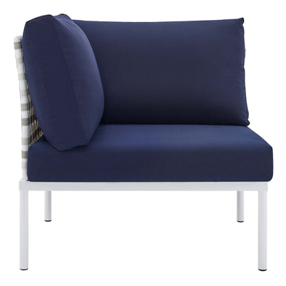 Modway Outlet Harmony Sunbrella? Basket Weave Outdoor Patio Aluminum Corner Chair by Modway  Outdoor Furniture Furniture Taupe Navy - EEI-4537-TAU-NAV