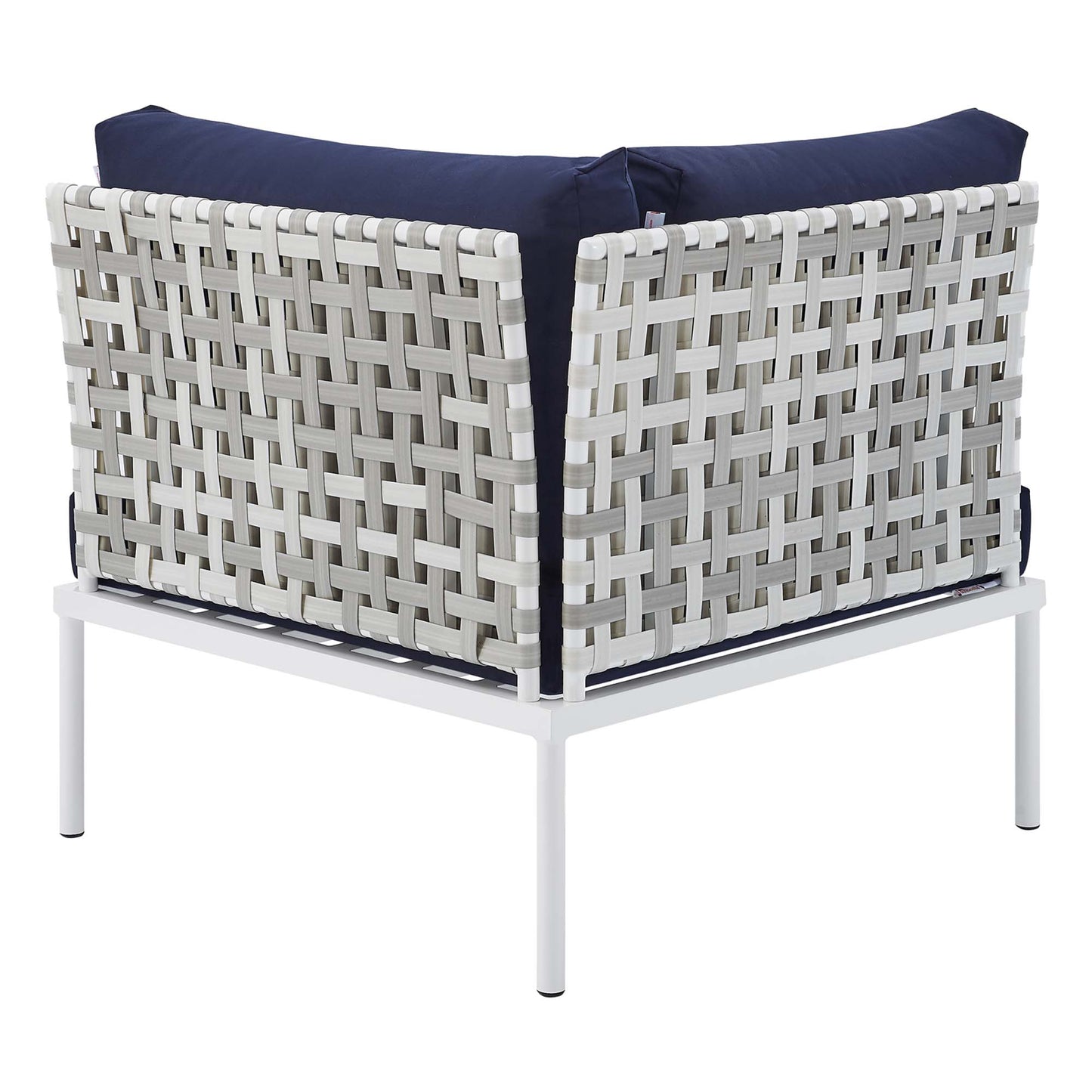 Modway Outlet Harmony Sunbrella? Basket Weave Outdoor Patio Aluminum Corner Chair by Modway  Outdoor Furniture Furniture Taupe Navy - EEI-4537-TAU-NAV