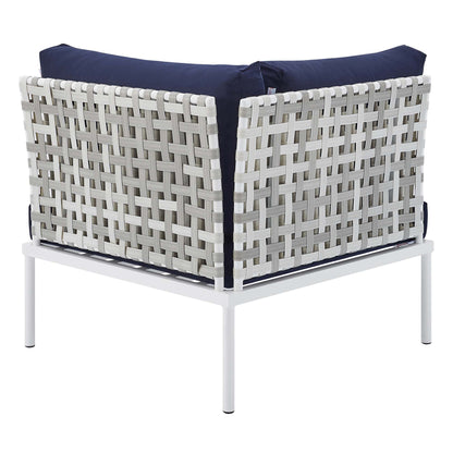 Modway Outlet Harmony Sunbrella? Basket Weave Outdoor Patio Aluminum Corner Chair by Modway  Outdoor Furniture Furniture Taupe Navy - EEI-4537-TAU-NAV