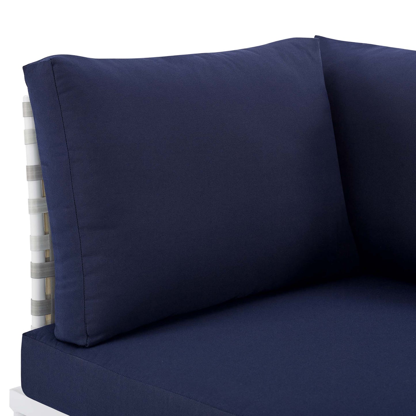 Modway Outlet Harmony Sunbrella? Basket Weave Outdoor Patio Aluminum Corner Chair by Modway  Outdoor Furniture Furniture Taupe Navy - EEI-4537-TAU-NAV