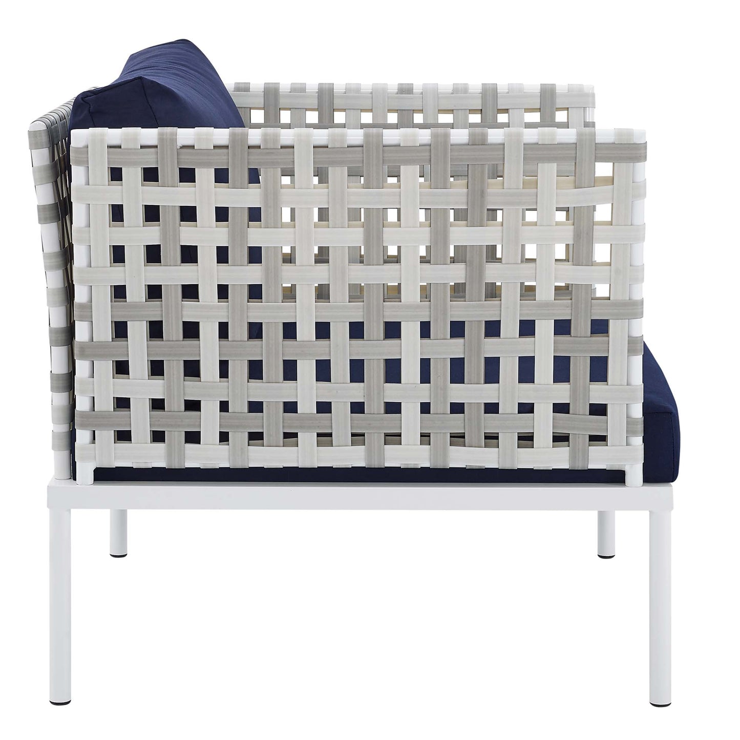 Modway Outlet Harmony Sunbrella? Basket Weave Outdoor Patio Aluminum Armchair by Modway  Outdoor Furniture Furniture Taupe Navy - EEI-4541-TAU-NAV