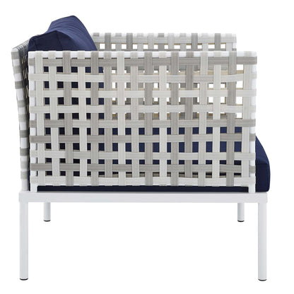 Modway Outlet Harmony Sunbrella? Basket Weave Outdoor Patio Aluminum Armchair by Modway  Outdoor Furniture Furniture Taupe Navy - EEI-4541-TAU-NAV