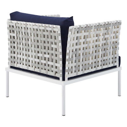 Modway Outlet Harmony Sunbrella? Basket Weave Outdoor Patio Aluminum Armchair by Modway  Outdoor Furniture Furniture Taupe Navy - EEI-4541-TAU-NAV