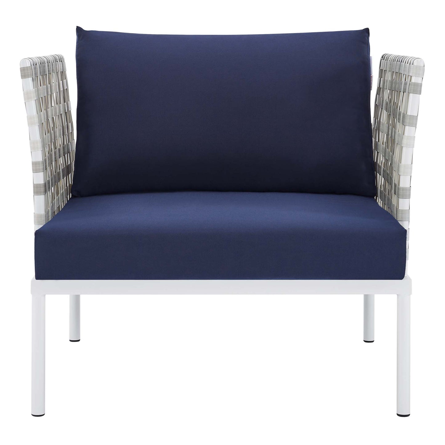 Modway Outlet Harmony Sunbrella? Basket Weave Outdoor Patio Aluminum Armchair by Modway  Outdoor Furniture Furniture Taupe Navy - EEI-4541-TAU-NAV