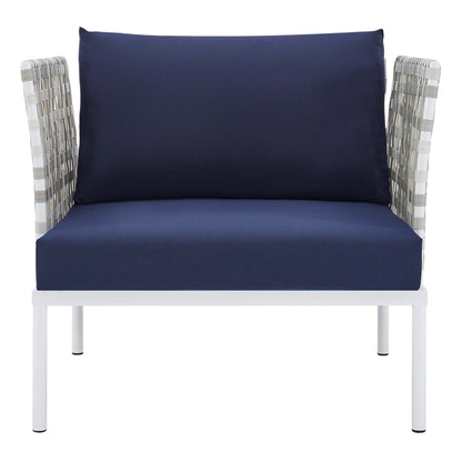 Modway Outlet Harmony Sunbrella? Basket Weave Outdoor Patio Aluminum Armchair by Modway  Outdoor Furniture Furniture Taupe Navy - EEI-4541-TAU-NAV