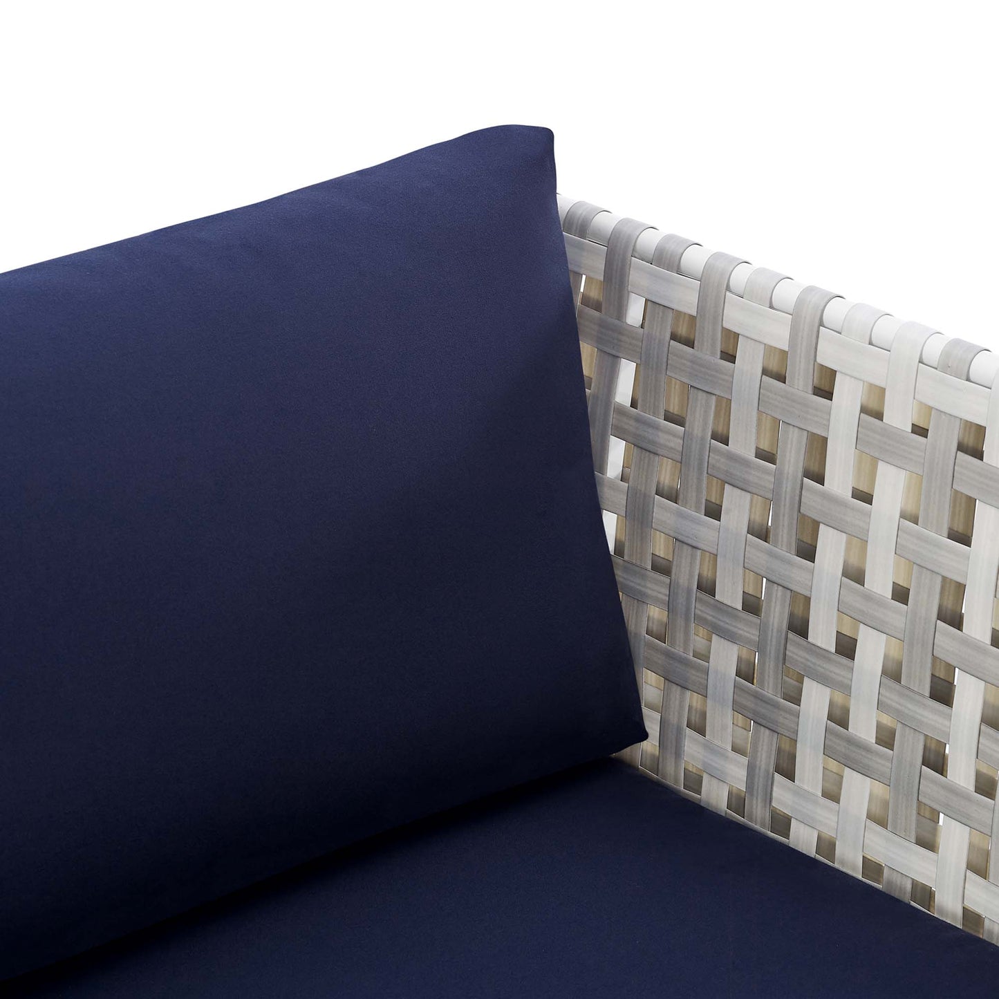 Modway Outlet Harmony Sunbrella? Basket Weave Outdoor Patio Aluminum Armchair by Modway  Outdoor Furniture Furniture Taupe Navy - EEI-4541-TAU-NAV